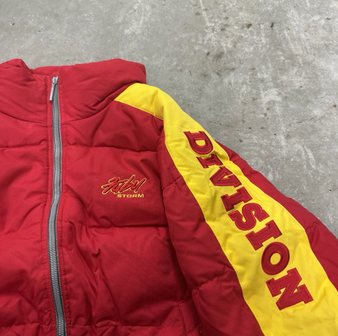 Vintage FUBU Division Storm Puffer Jacket Red Yellow — XL Deadstock/NWT