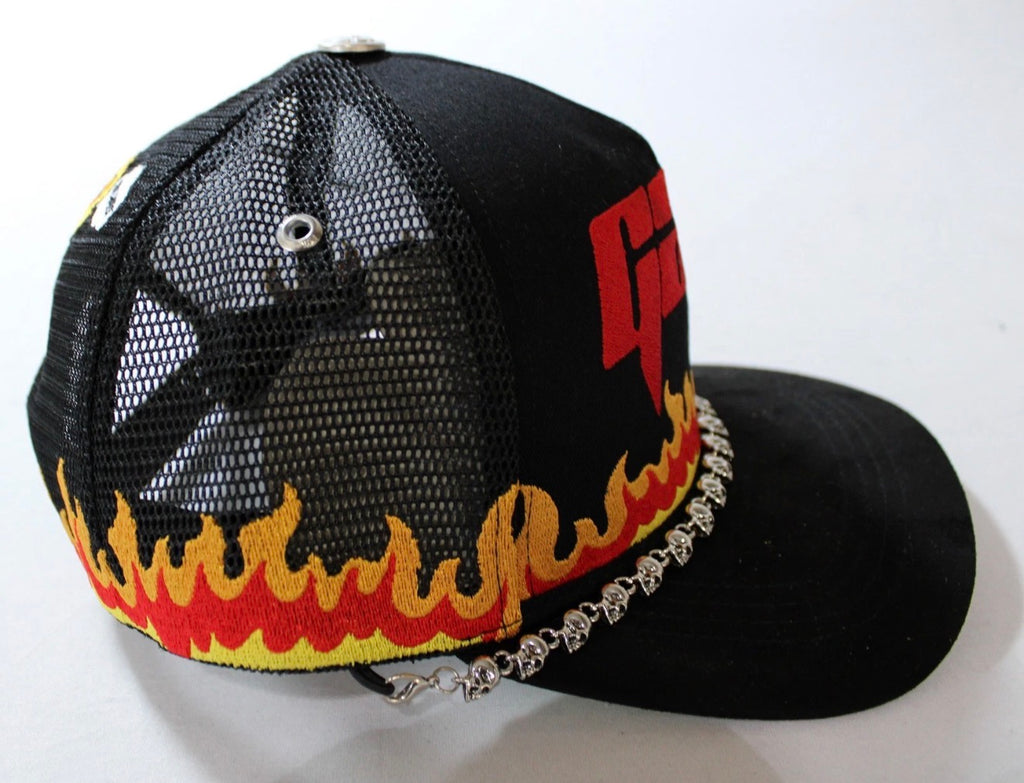 GAS Flame Skull Chain Mesh Trucker Hat — New