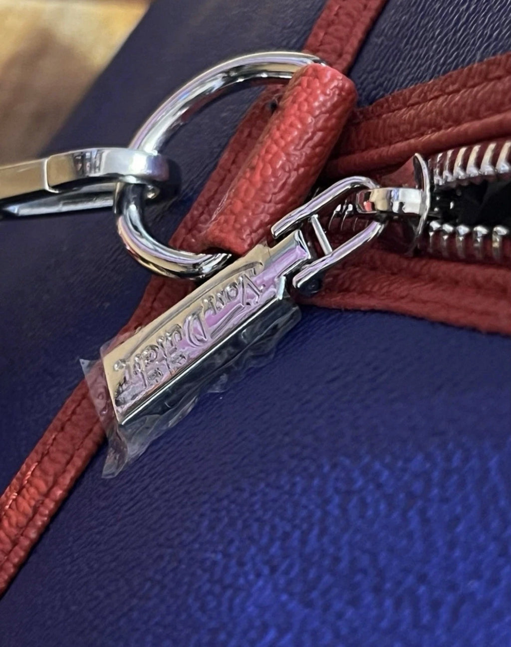 Von Dutch Originals Blue & Red Rhinestone Buckle Bag — NWT
