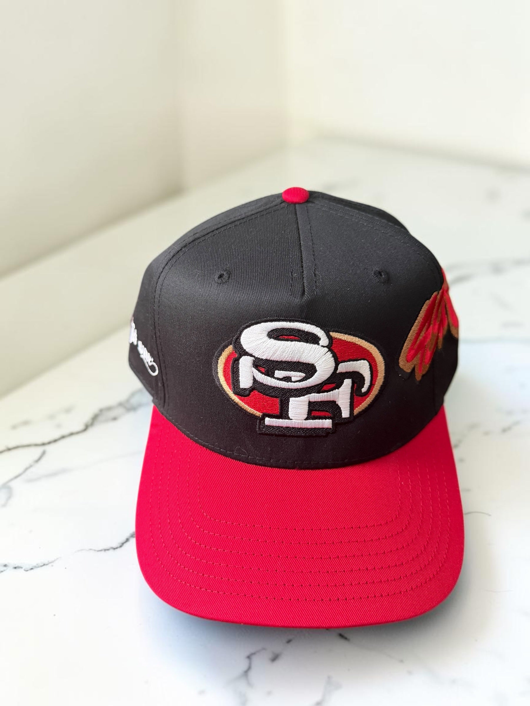 San Francisco 49ers SF Logo Custom Snapback Hat — Black/Red & Cream/Red