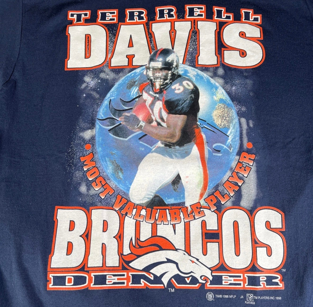 1998 Terrell Davis Denver Broncos MVP Graphic Tee — NWOT