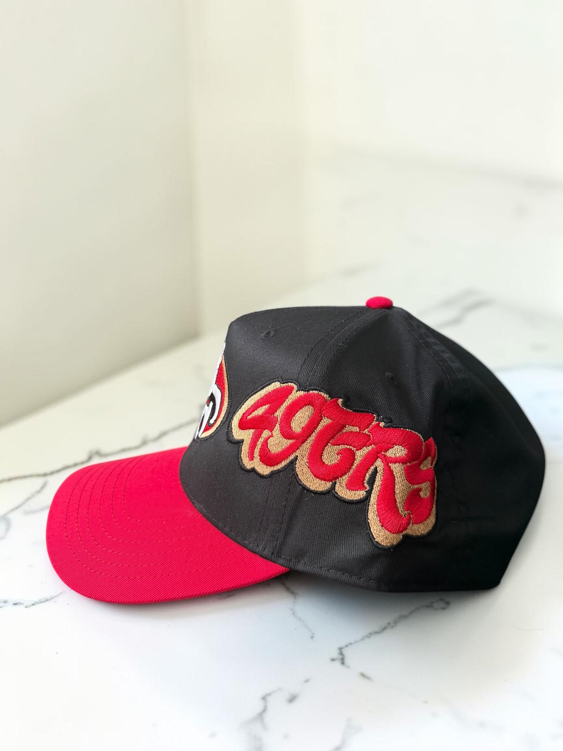 San Francisco 49ers SF Logo Custom Snapback Hat — Black/Red & Cream/Red