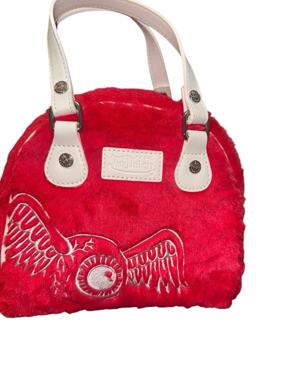 Von Dutch Red Faux Fur Logo Handbag
