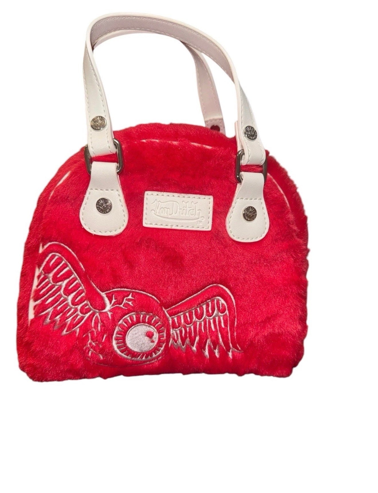 Von Dutch Red Faux Fur Logo Handbag