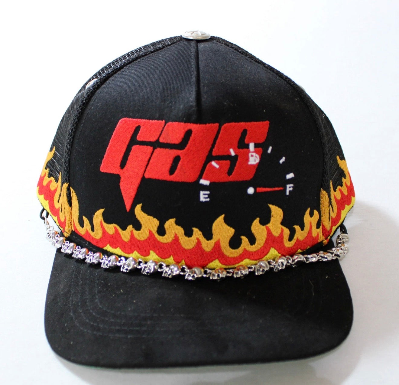 GAS Flame Skull Chain Mesh Trucker Hat — New