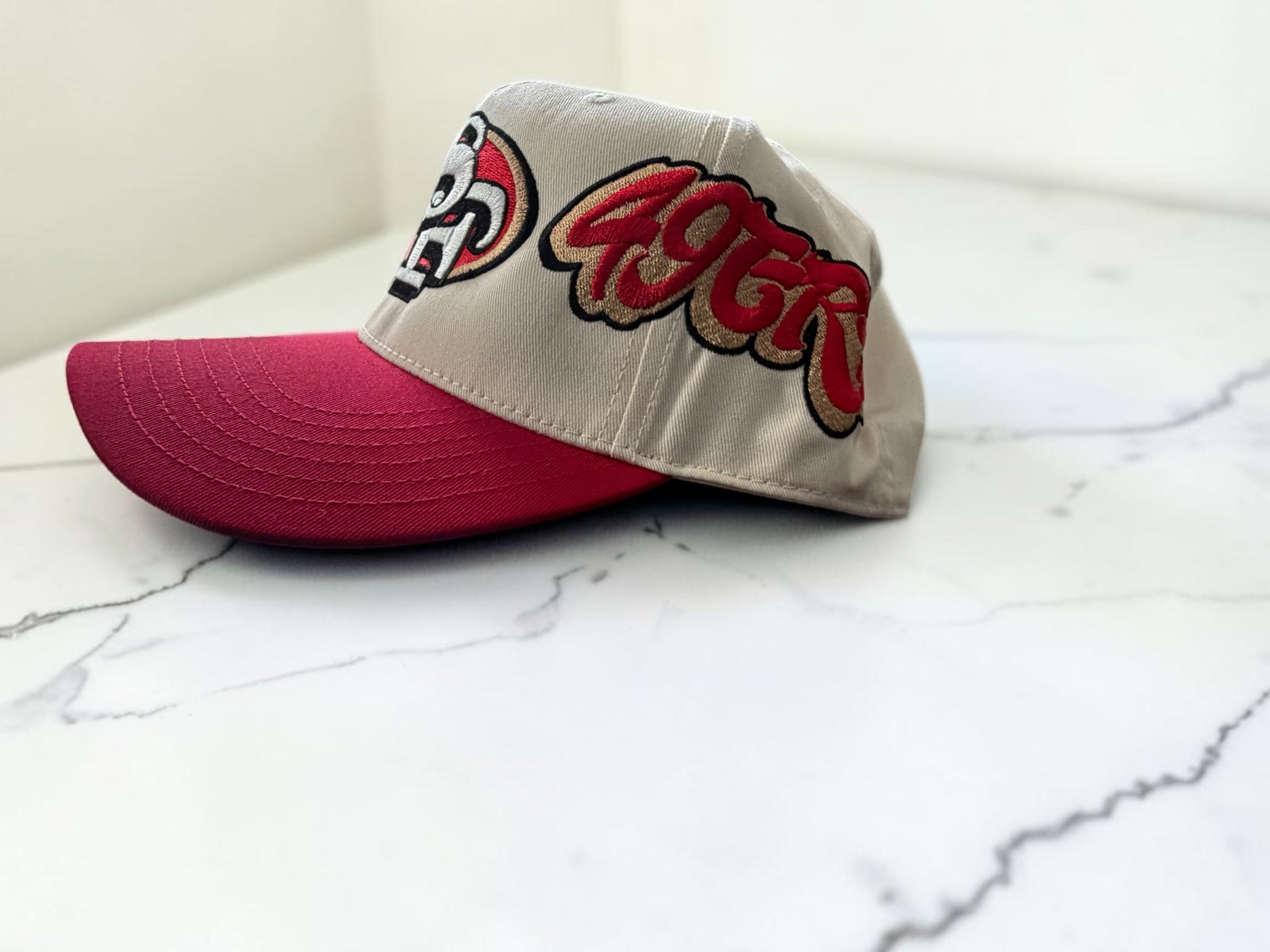 San Francisco 49ers SF Logo Custom Snapback Hat — Black/Red & Cream/Red