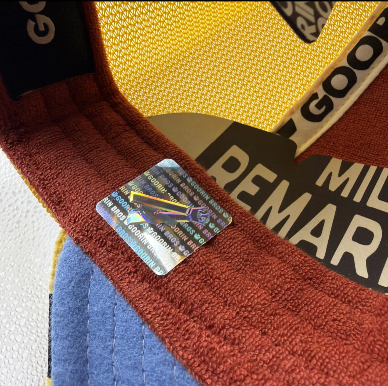 Goorin Bros Teddy Bear Patch Trucker Hat — Yellow/Multi — NWT