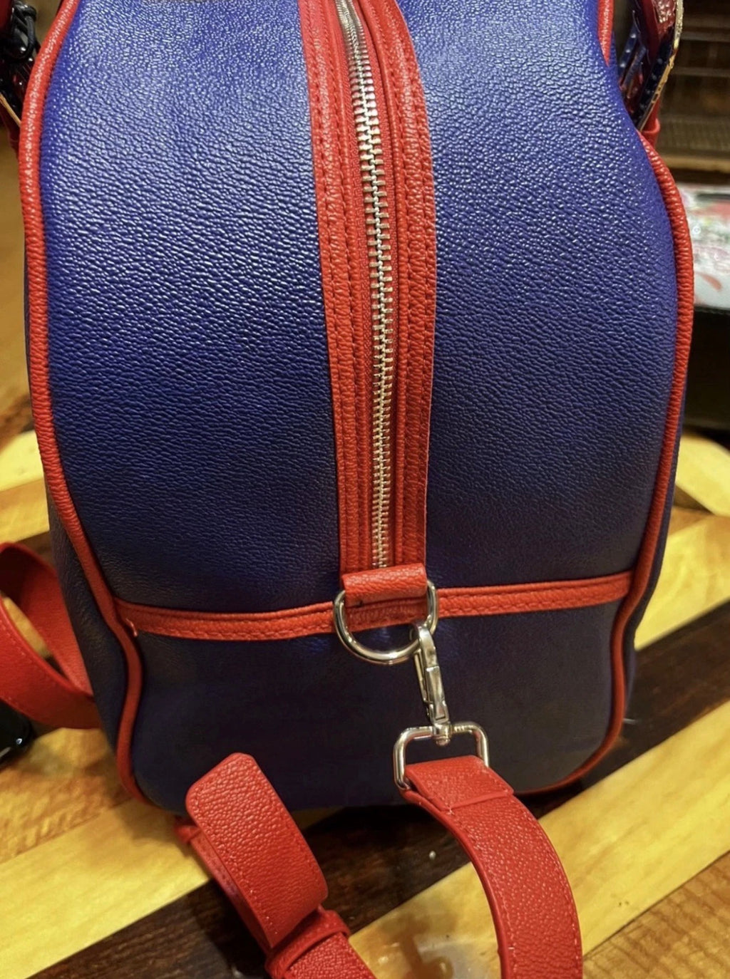 Von Dutch Originals Blue & Red Rhinestone Buckle Bag — NWT