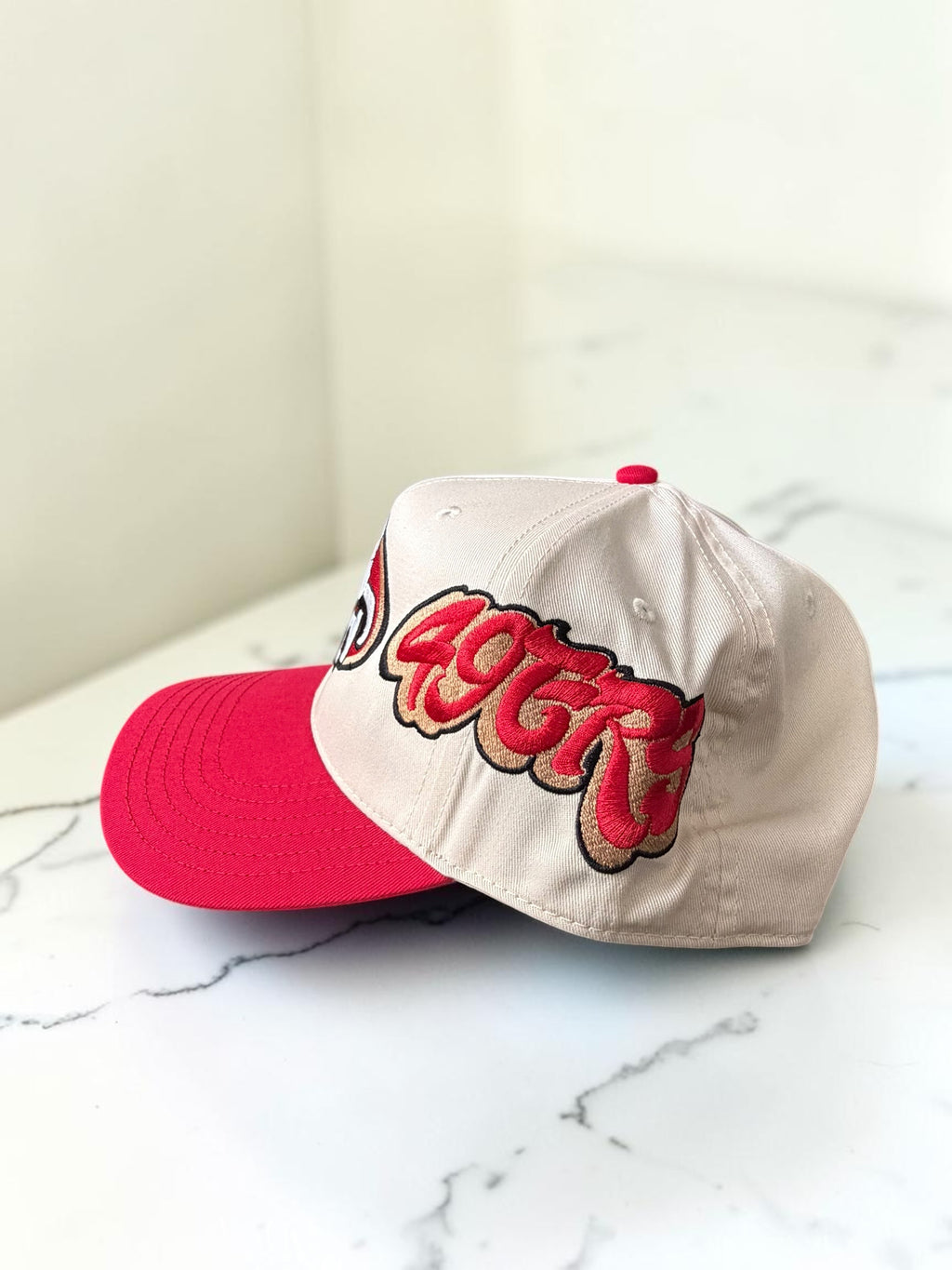 San Francisco 49ers SF Logo Custom Snapback Hat — Black/Red & Cream/Red