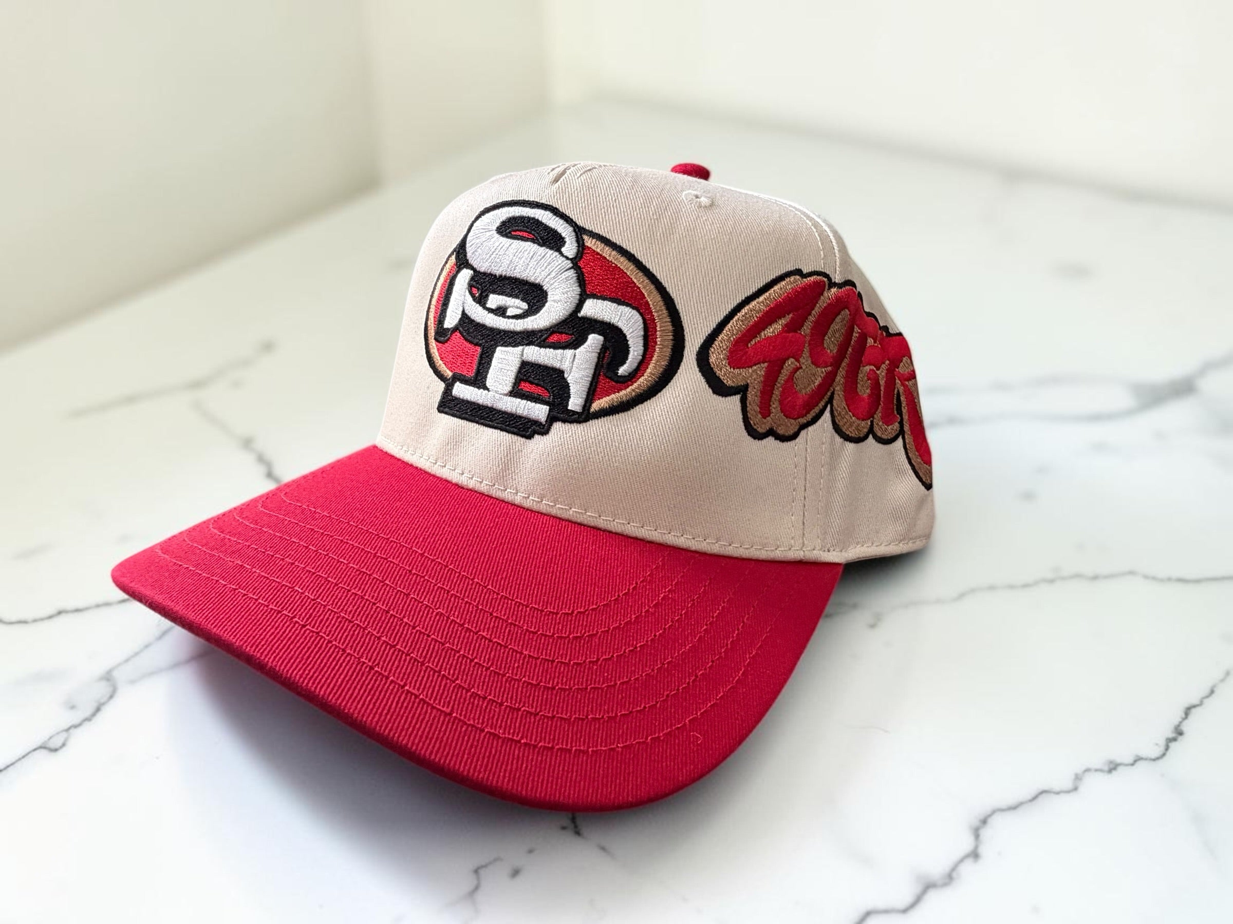 San Francisco 49ers SF Logo Custom Snapback Hat — Black/Red & Cream/Red