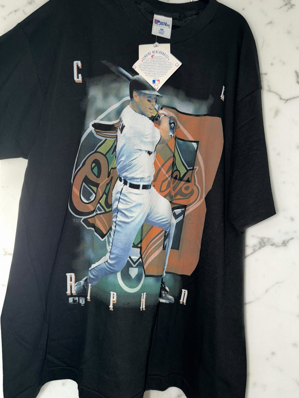 DRIPPING IN VINTY black cotton t-shirt featuring a vintage Cal Ripken Jr. Baltimore Orioles graphic print.