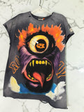 DRIPPING IN VINTY ROUGH PLAY graphic t-shirt with a vibrant monstrous eye print, distressed details, and raw edges.